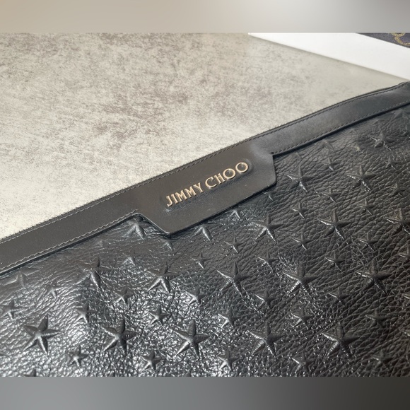 Jimmy Choo Oversized Derek Clutch Wrislet Black Leather Studded Star Bag - Picture 4 of 17